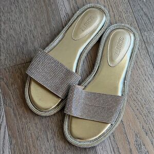 SCHUTZ Metallic Gold and Silver Slide Sandals